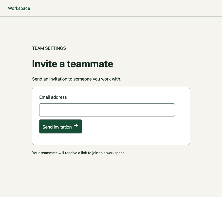 Repaired invitation form with a visible Email address label and a Send invitation button.